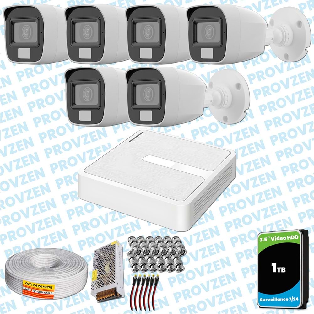 Provzen HiLook 6 Kameralı Full HD ColorVu Mikrofonlu Güvenlik Kamerası Olay Anında bildirim