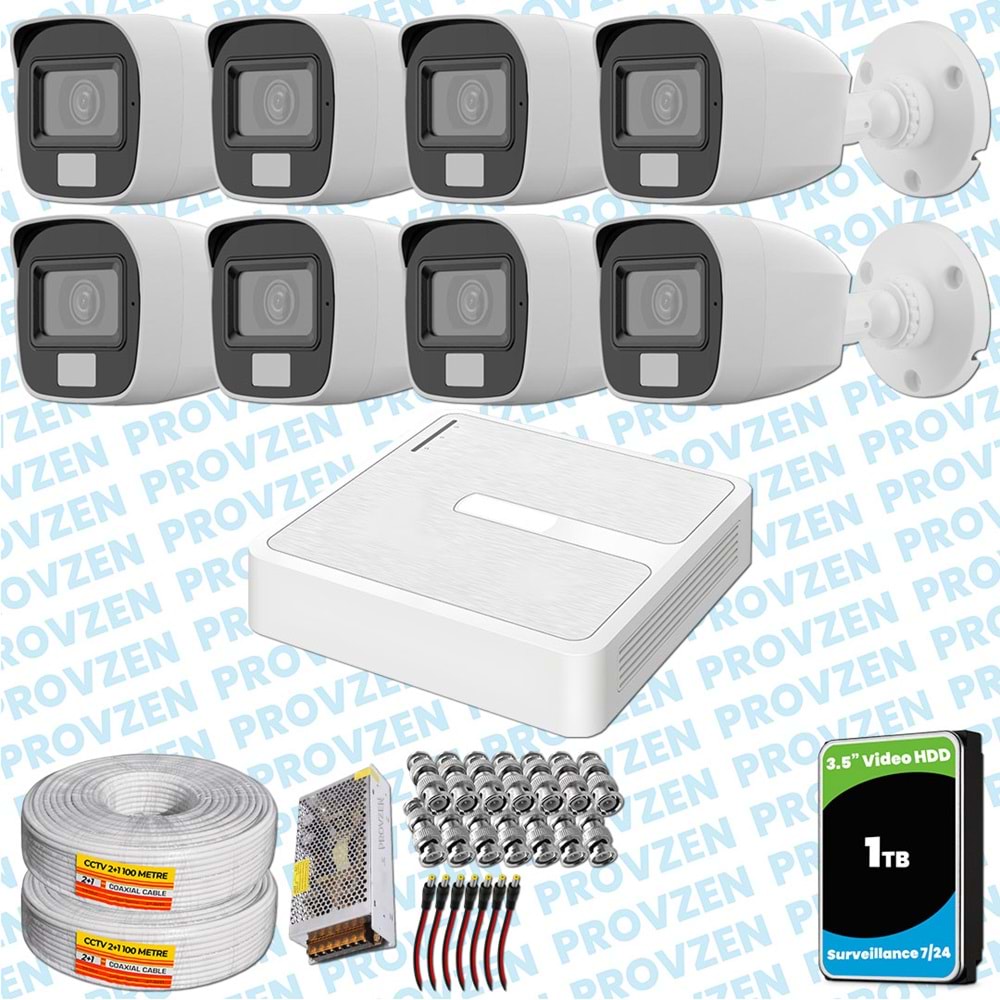 Provzen HiLook 8 Kameralı Full HD ColorVu Mikrofonlu Güvenlik Kamerası Olay Anında bildirim