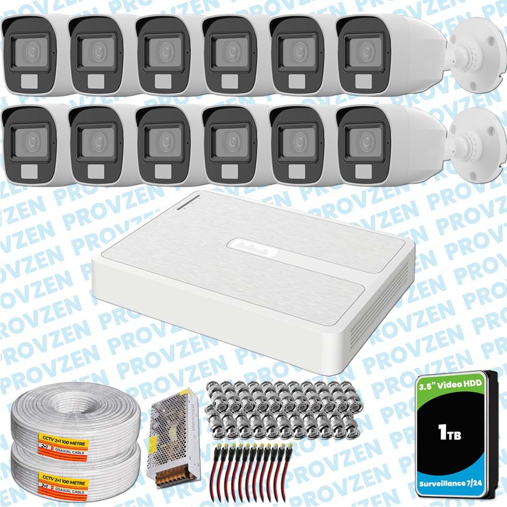 Provzen HiLook 12 Kameralı Full HD ColorVu Mikrofonlu Güvenlik Kamerası Olay Anında bildirim