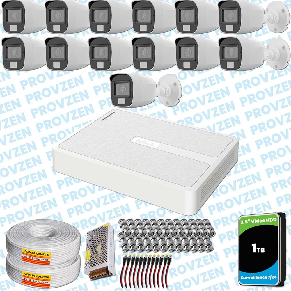 Provzen HiLook 13 Kameralı Full HD ColorVu Mikrofonlu Güvenlik Kamerası Olay Anında bildirim