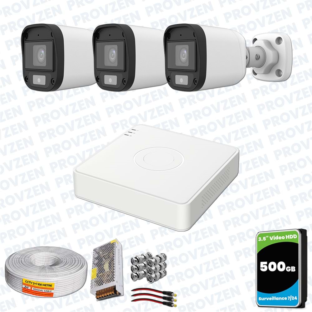 Provzen UNV Full HD 3 Kamera Renkli Gece Görüş Mikrofonlu Olay Anında bildirim