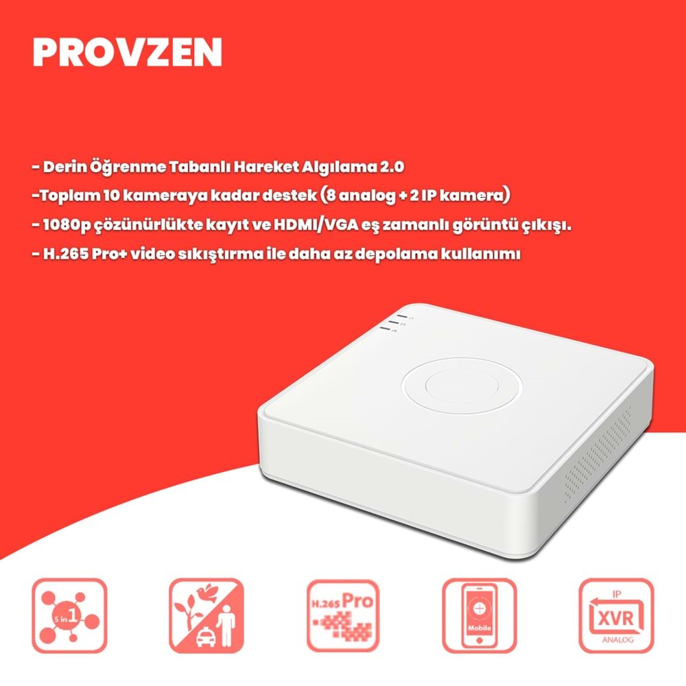 Provzen UNV Full HD 6 Kamera Renkli Gece Görüş Mikrofonlu Olay Anında bildirim