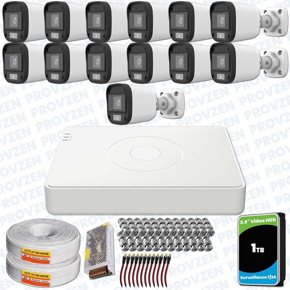 Provzen UNV Full HD 13 Kamera Renkli Gece Görüş Mikrofonlu Olay Anında bildirim