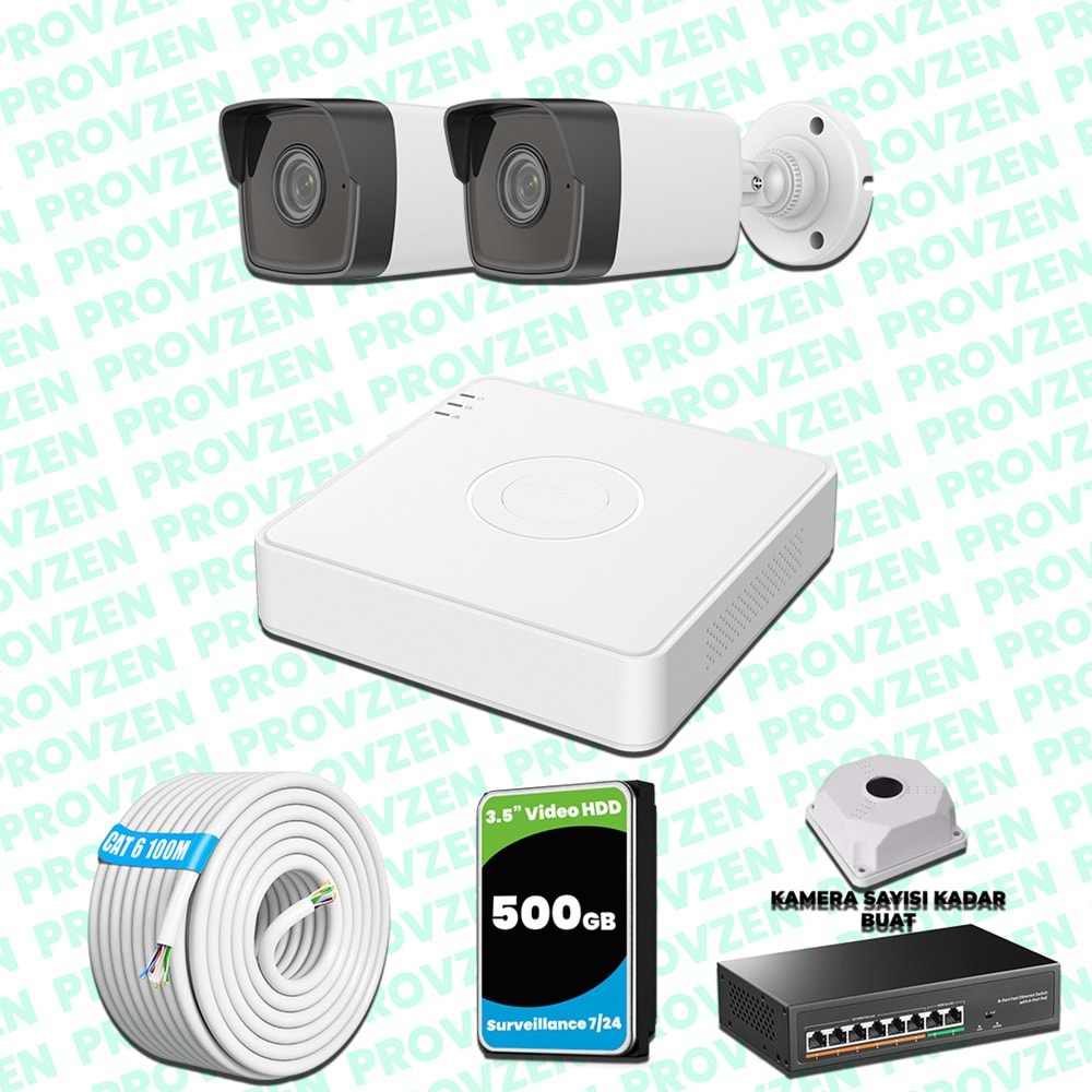 Provzen Hikvision 2 Kameralı IP 1080P Mikrofonlu Güvenlik Kamerası Olay Anında bildirim