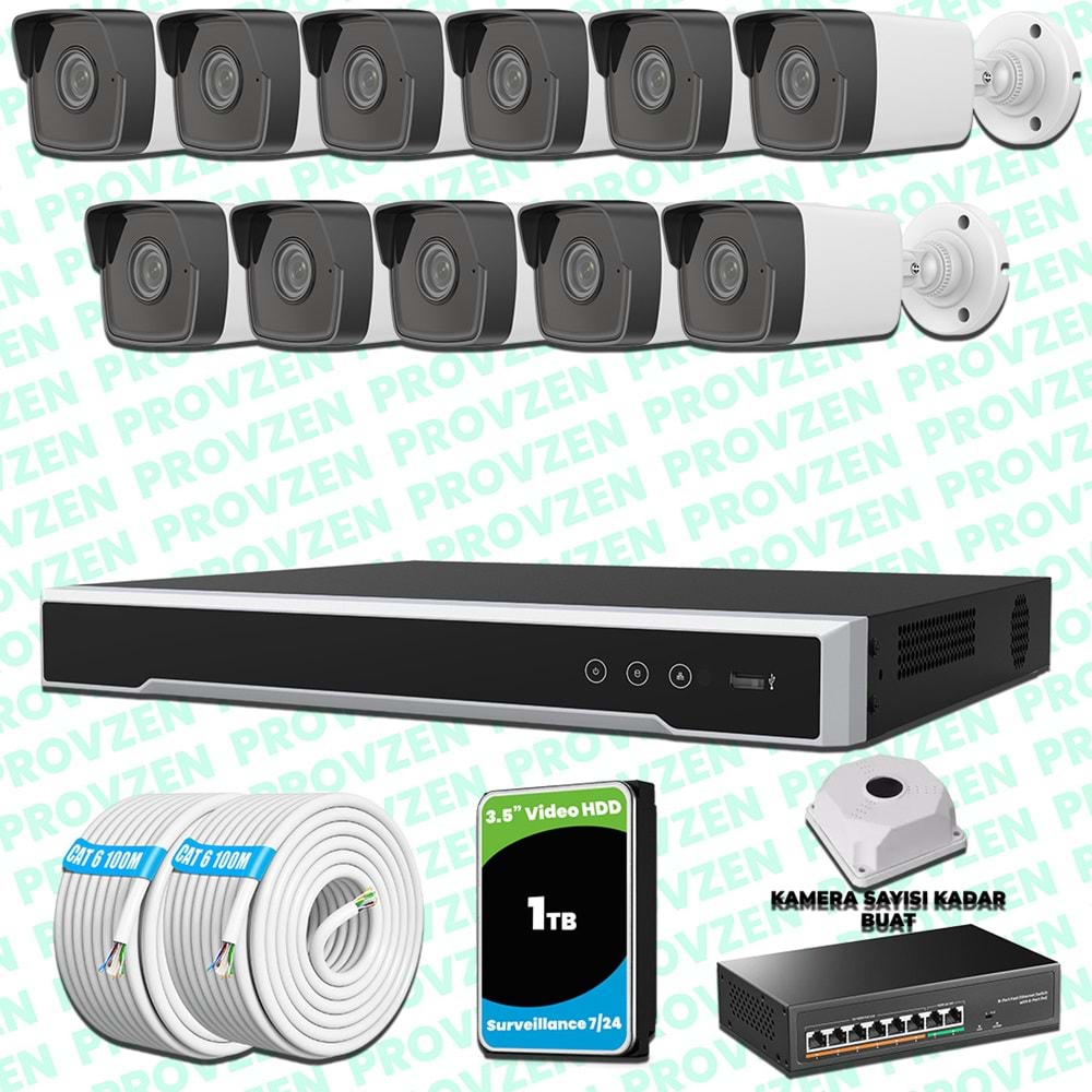 Provzen Hikvision 11 Kameralı IP 1080P Mikrofonlu Güvenlik Kamerası Olay Anında bildirim