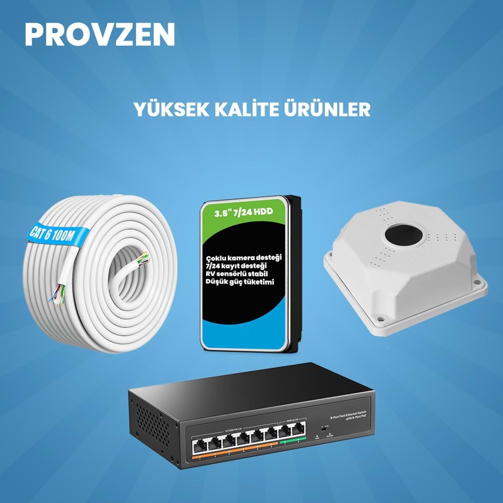 Provzen Hikvision 5 Kameralı IP 1080P ColorVu Güvenlik Kamerası Mikrofonlu Olay Anında bildirim
