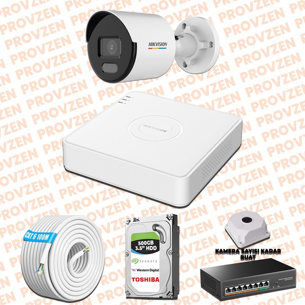 Provzen Hikvision 1 IP Kamera 7/24 Renkli Mikrofonlu Güvenlik Kamerası Olay Anında bildirim