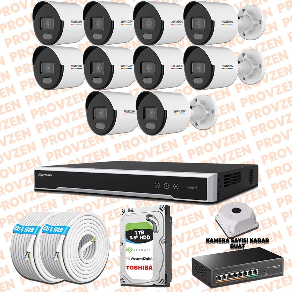 Provzen Hikvision 10 IP Kamera 7/24 Renkli Mikrofonlu Güvenlik Kamerası Olay Anında bildirim