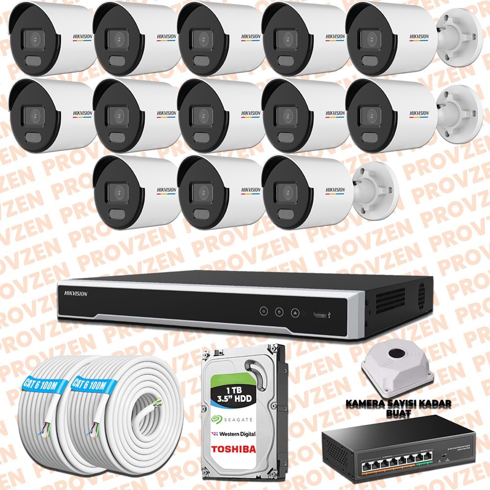 Provzen Hikvision 13 IP Kamera 7/24 Renkli Mikrofonlu Güvenlik Kamerası Olay Anında bildirim