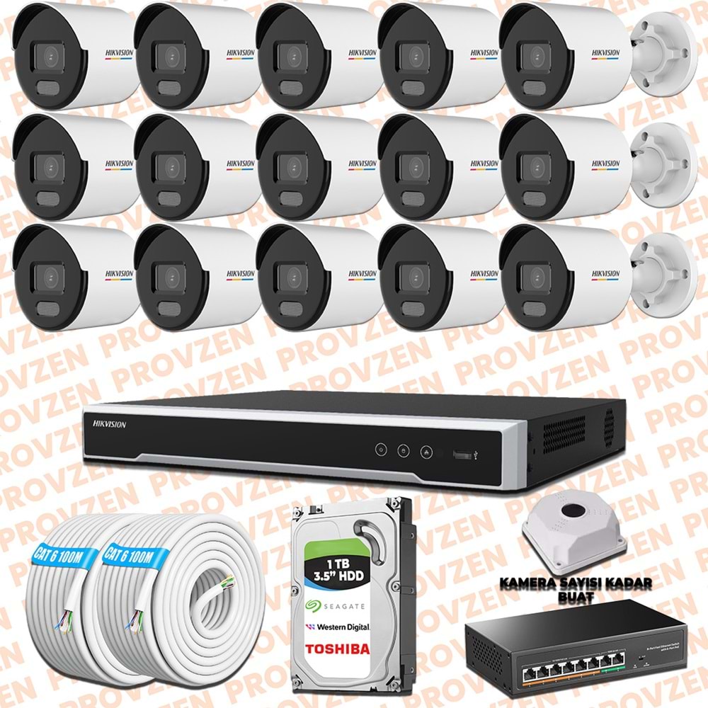 Provzen Hikvision 15 IP Kamera 7/24 Renkli Mikrofonlu Güvenlik Kamerası Olay Anında bildirim
