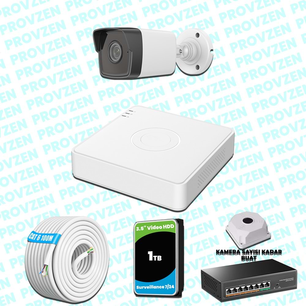 Provzen Hikvision 1 IP Kameralı 4MP 1440P Mikrofonlu Güvenlik Kamerası