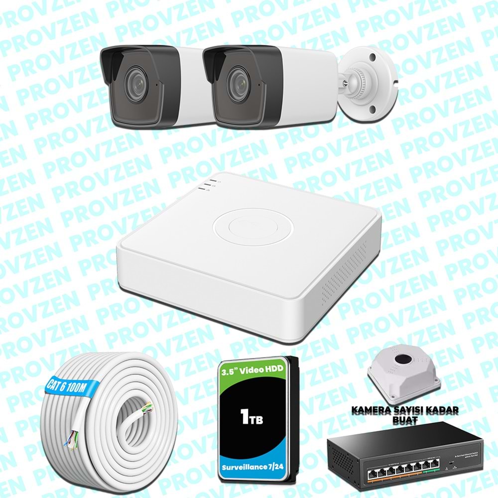 Provzen Hikvision 2 IP Kameralı 4MP 1440P Mikrofonlu Güvenlik Kamerası