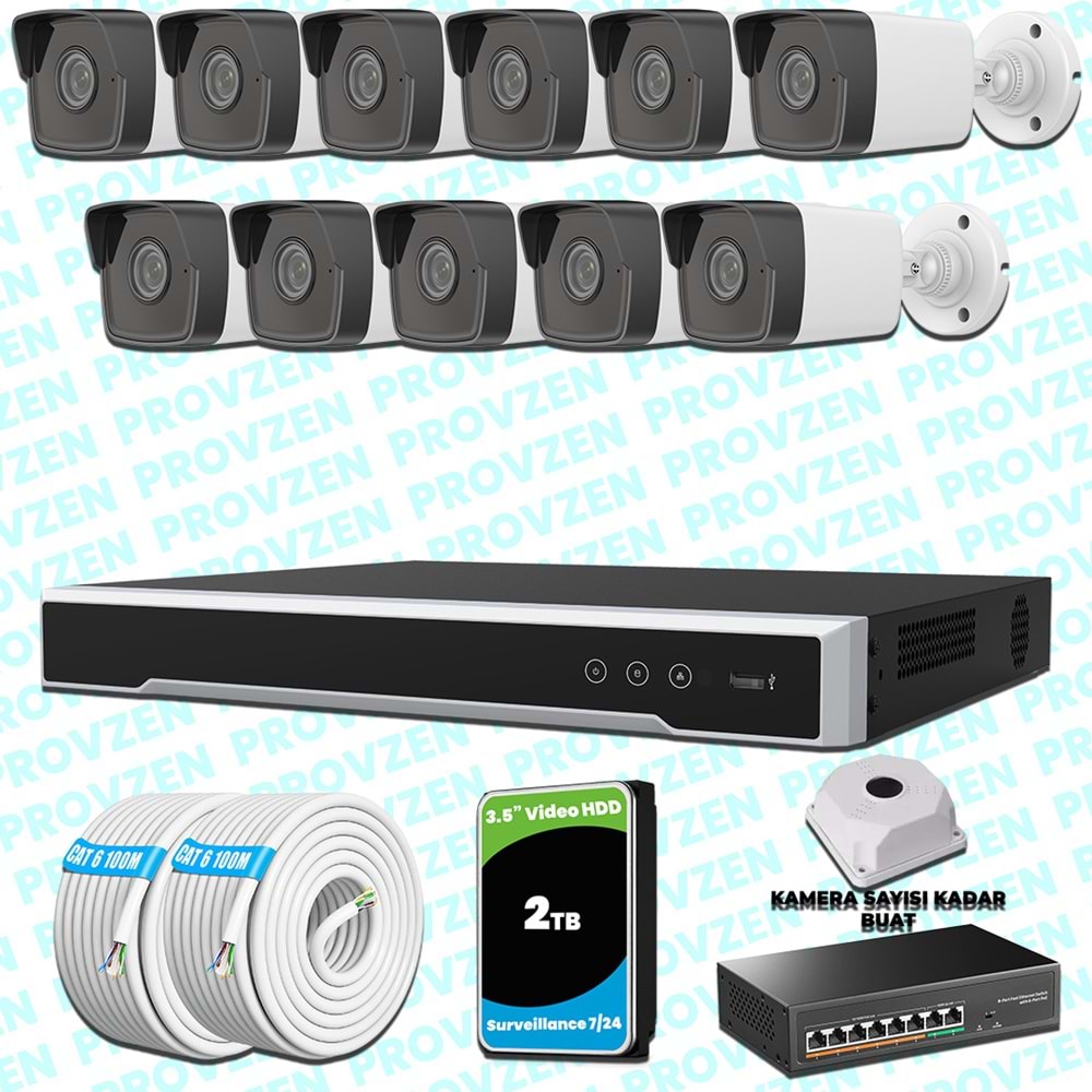 Provzen Hikvision 11 IP Kameralı 4MP 1440P Mikrofonlu Güvenlik Kamerası