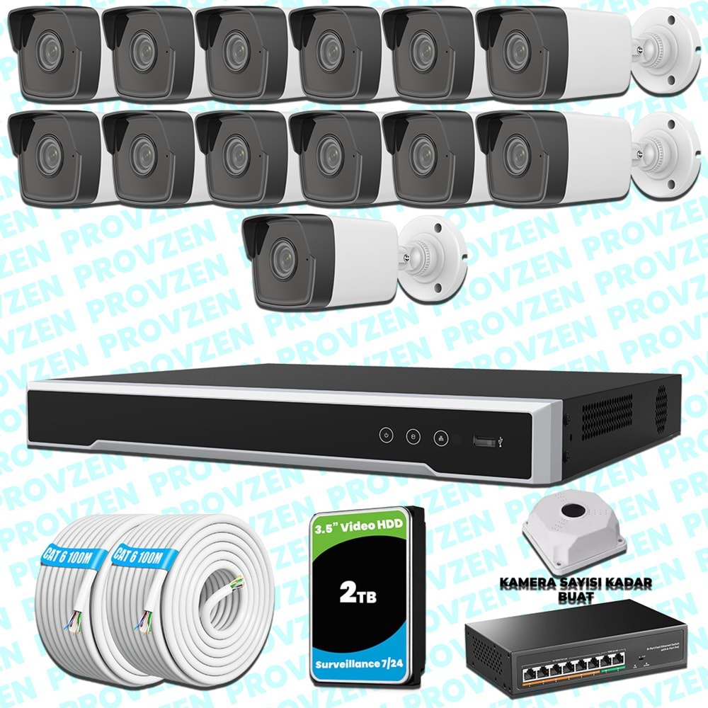 Provzen Hikvision 13 IP Kameralı 4MP 1440P Mikrofonlu Güvenlik Kamerası