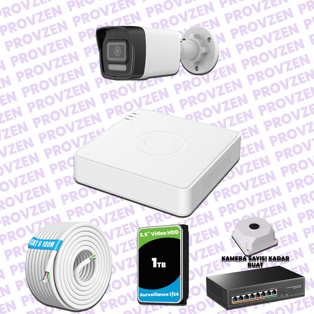 Provzen Hikvision 1 IP 4MP Hibrit ColorVu Güvenlik Kamerası Seti Olay Anında bildirim