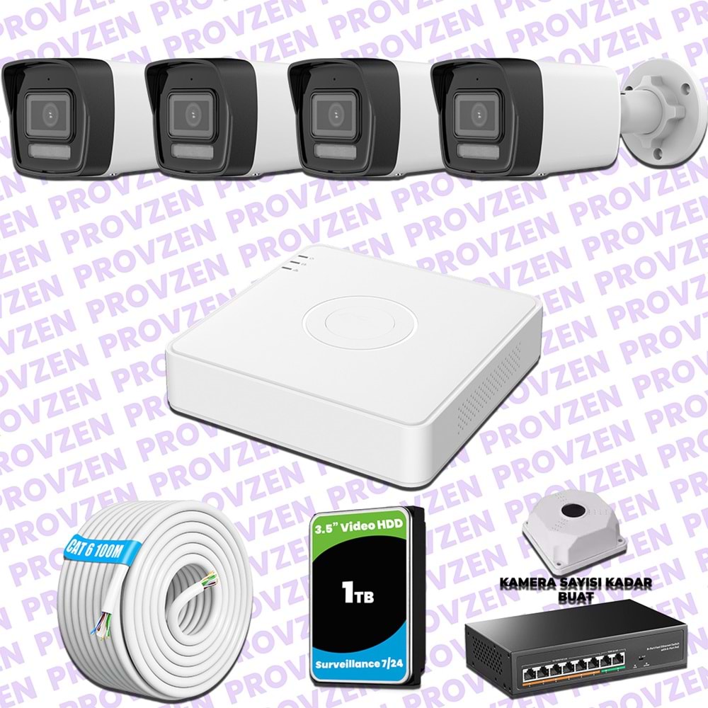 Provzen Hikvision 4 IP 4MP Hibrit ColorVu Güvenlik Kamerası Seti Olay Anında bildirim