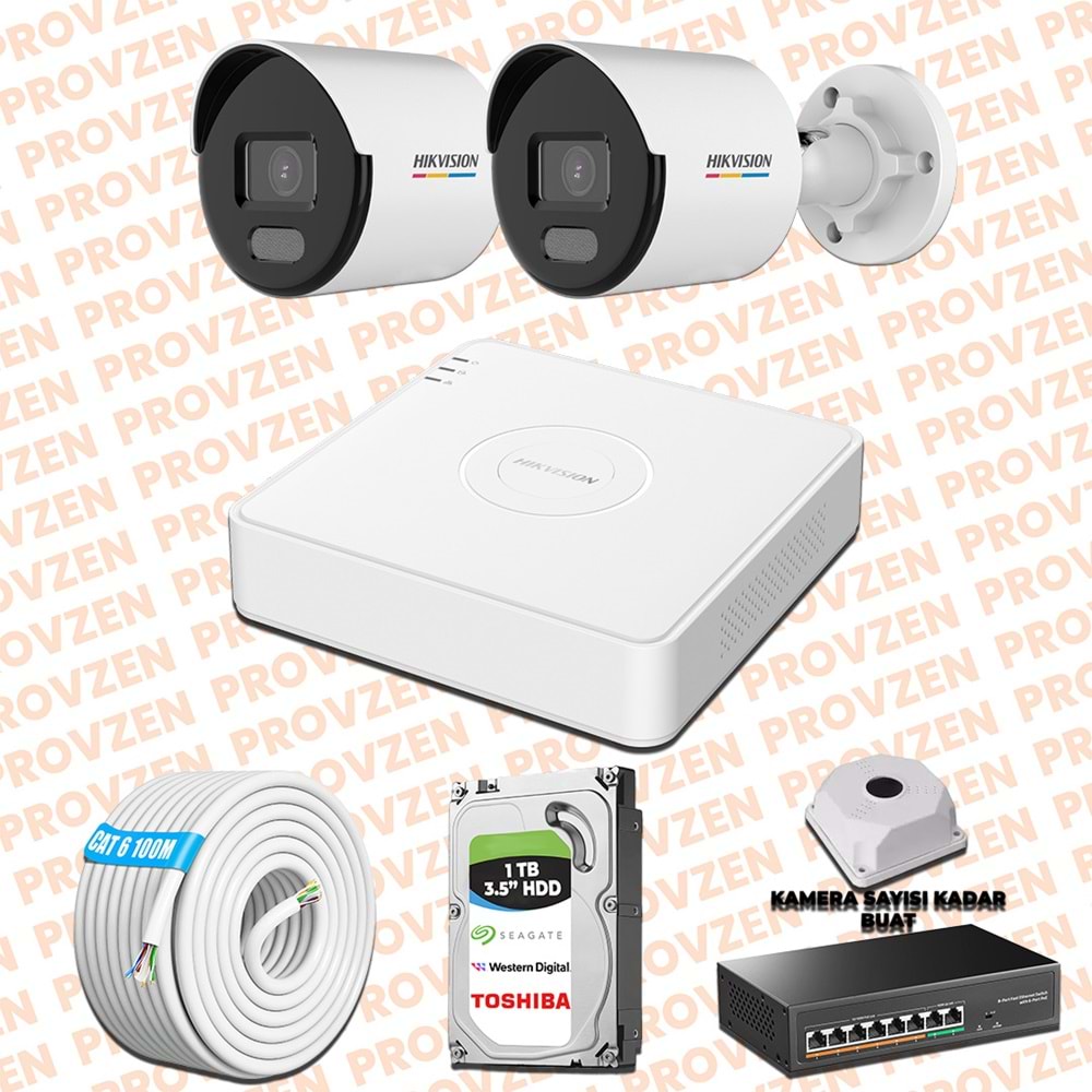 Provzen Hikvision 2 IP 4MP ColorVu Mikrofonlu Güvenlik Kamerası Olay Anında bildirim