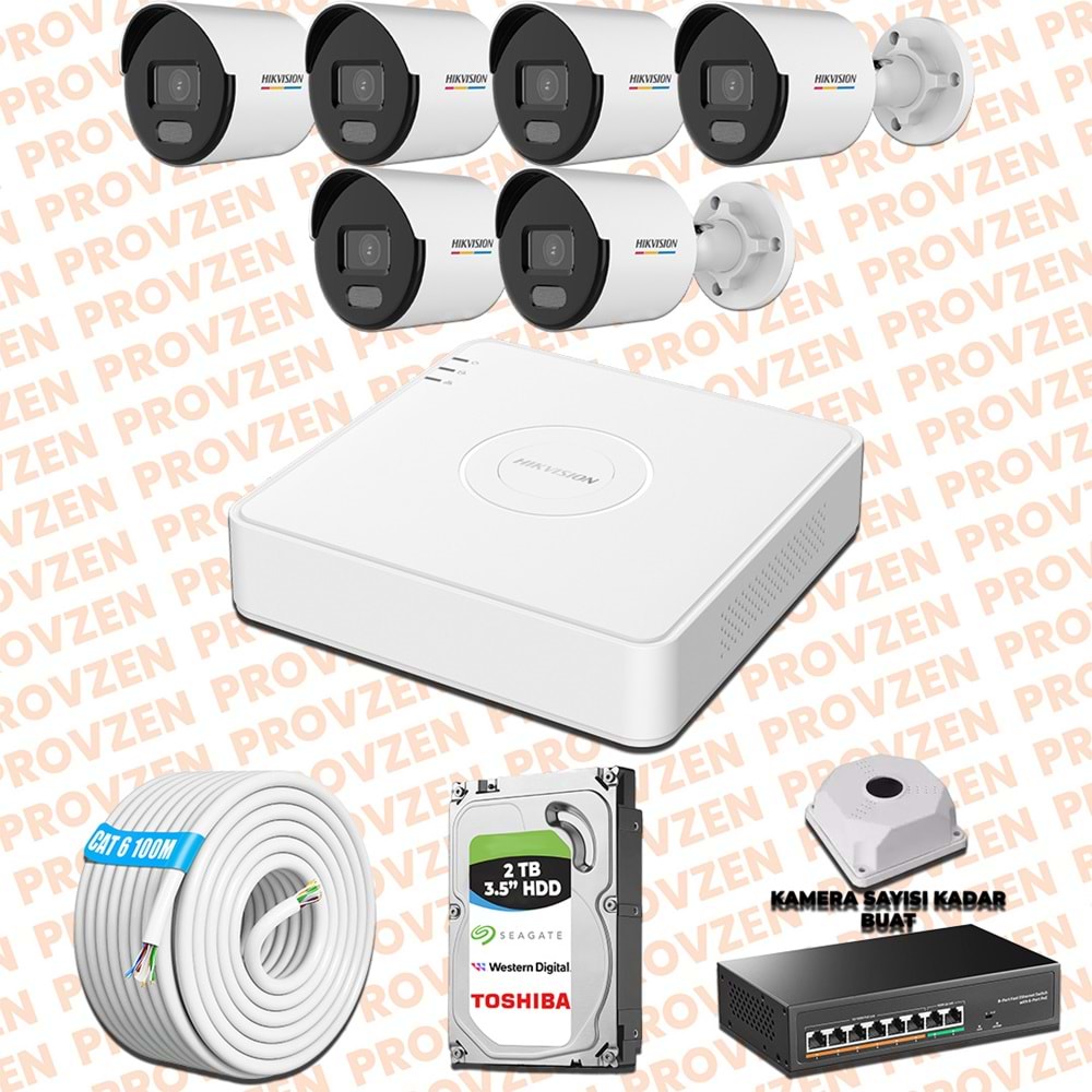 Provzen Hikvision 6 IP 4MP ColorVu Mikrofonlu Güvenlik Kamerası Olay Anında bildirim