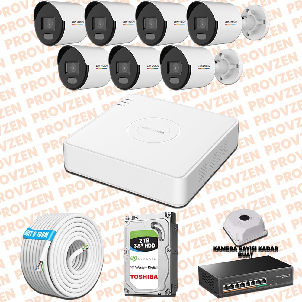 Provzen Hikvision 7 IP 4MP ColorVu Mikrofonlu Güvenlik Kamerası Olay Anında bildirim