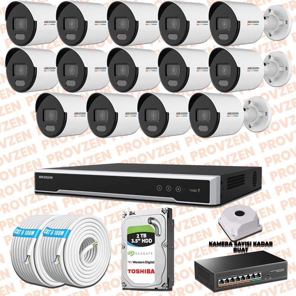 Provzen Hikvision 14 IP 4MP ColorVu Mikrofonlu Güvenlik Kamerası Olay Anında bildirim