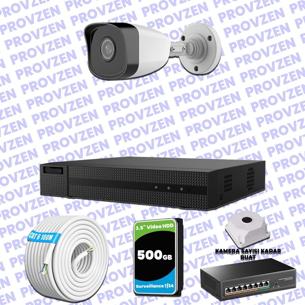 Provzen HiLook 1 IP Kameralı Full HD 1080p Güvenlik Kamerası Seti