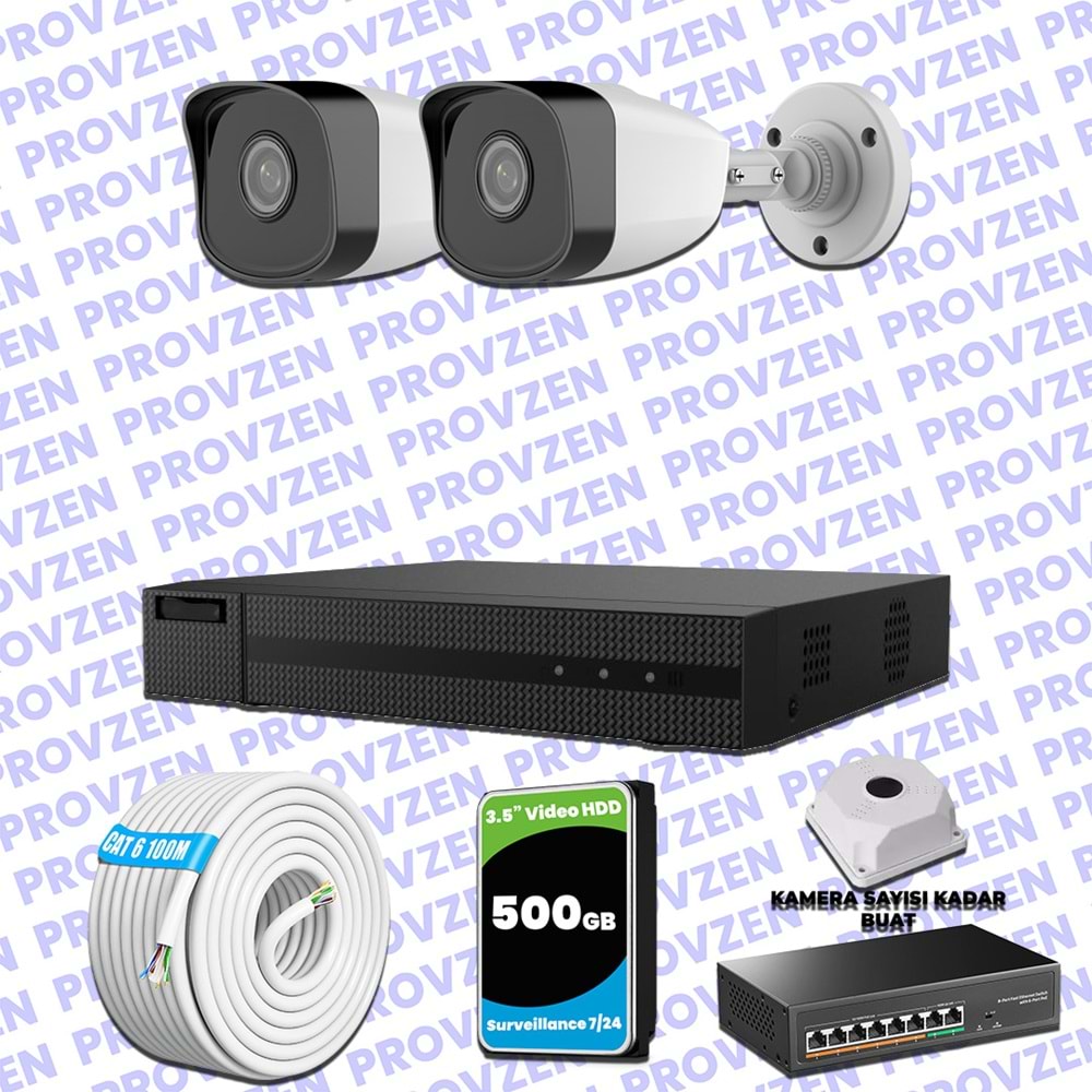 Provzen HiLook 2 IP Kameralı Full HD 1080p Güvenlik Kamerası Seti