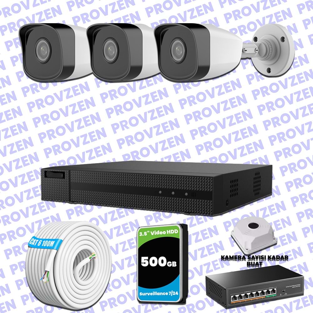 Provzen HiLook 3 IP Kameralı Full HD 1080p Güvenlik Kamerası Seti