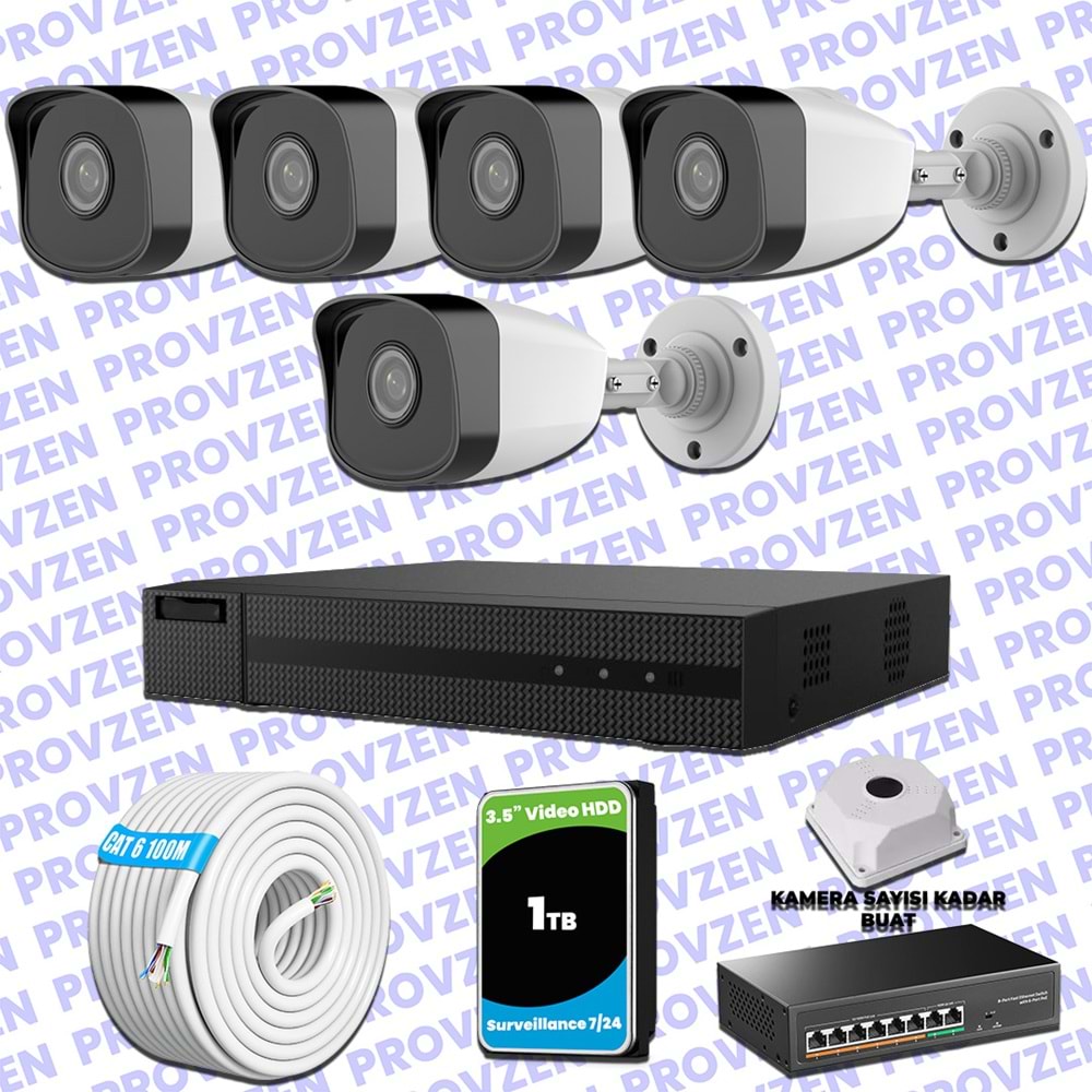Provzen HiLook 5 IP Kameralı Full HD 1080p Güvenlik Kamerası Seti
