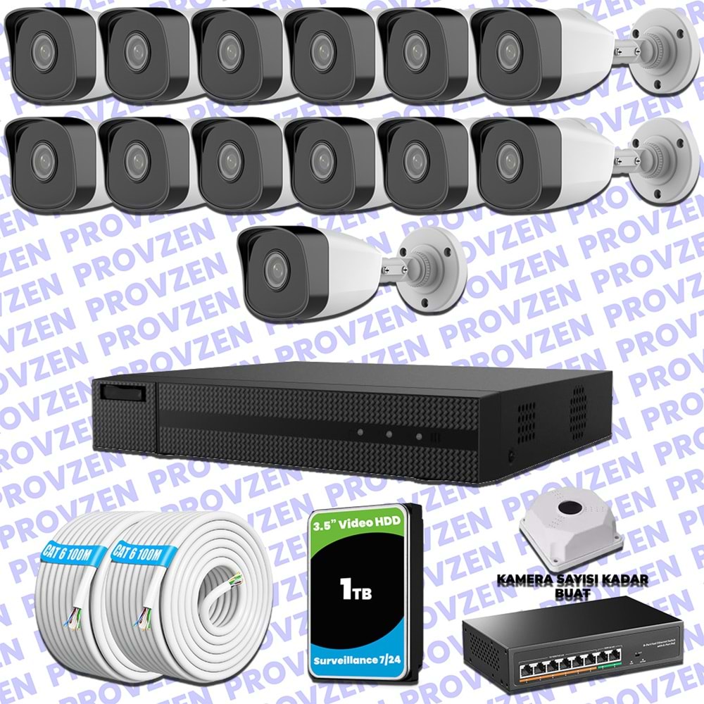 Provzen HiLook 13 IP Kameralı Full HD 1080p Güvenlik Kamerası Seti