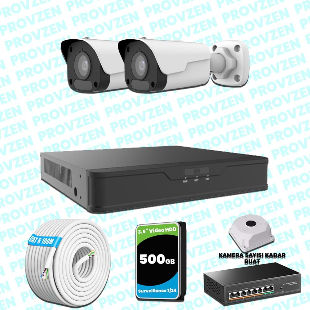Provzen UNV 2 Kameralı IP Full HD Güvenlik Kamerası Seti