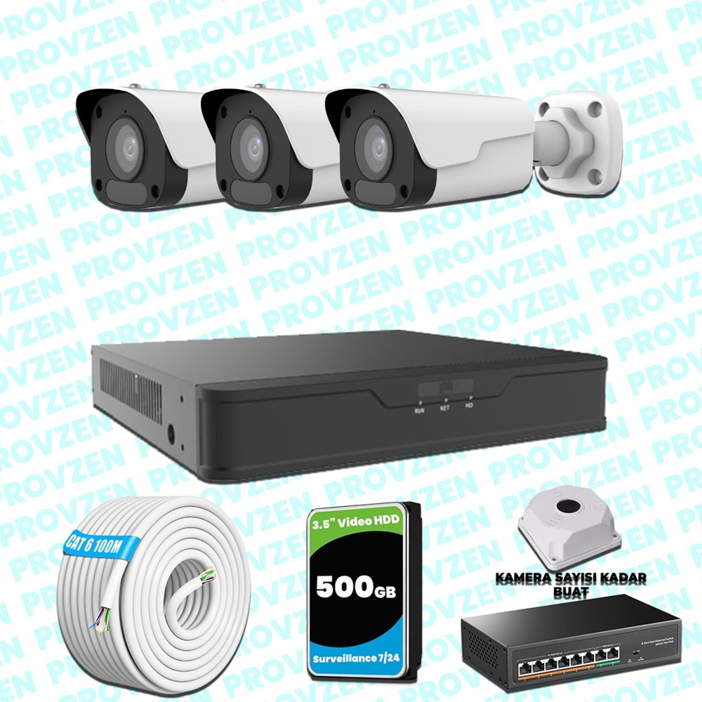 Provzen UNV 3 Kameralı IP Full HD Güvenlik Kamerası Seti