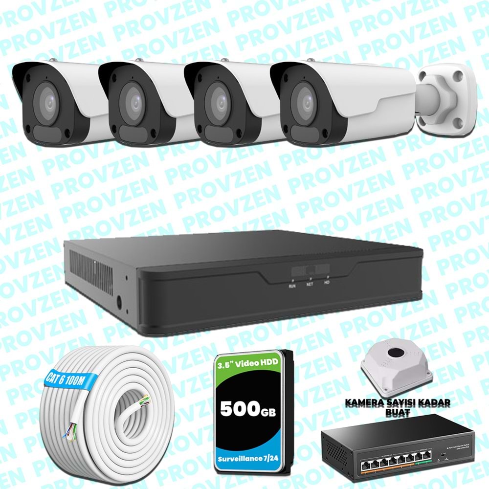 Provzen UNV 4 Kameralı IP Full HD Güvenlik Kamerası Seti