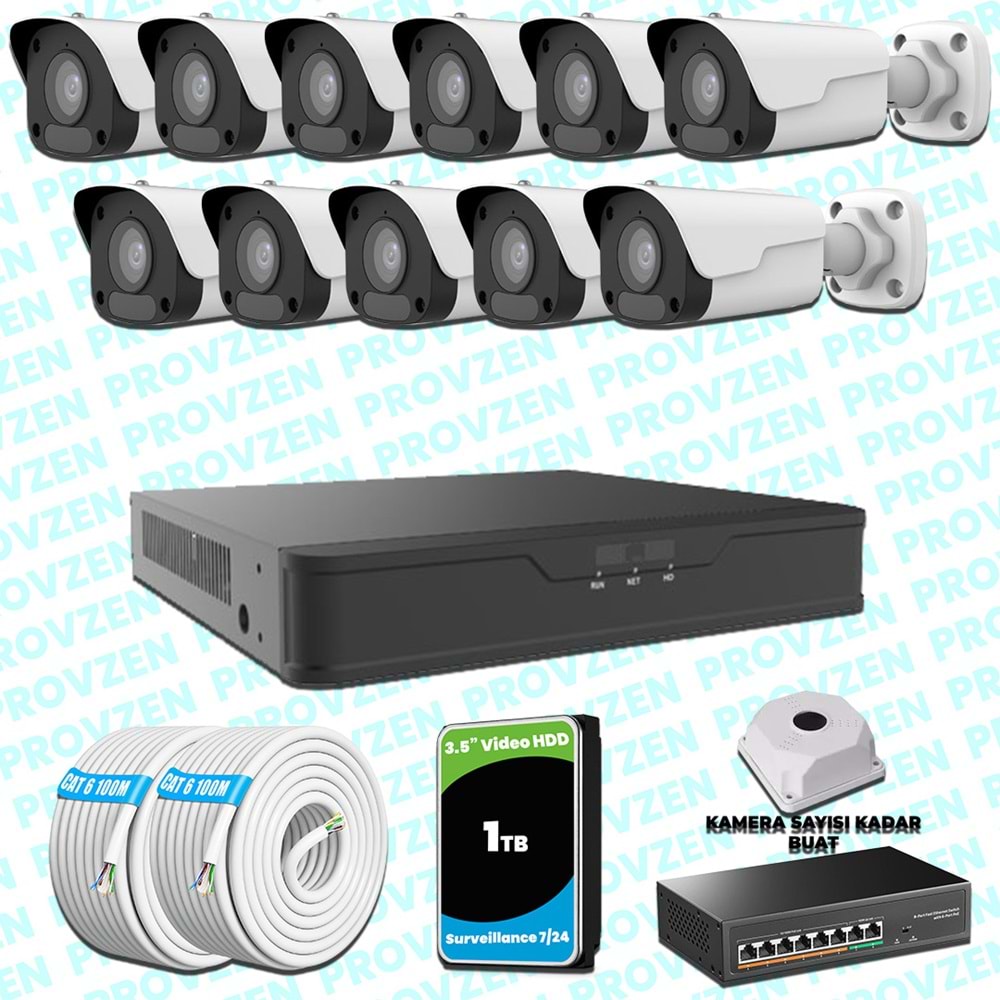 Provzen UNV 11 Kameralı IP Full HD Güvenlik Kamerası Seti