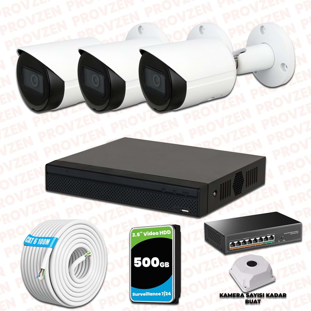 Provzen Dahua 3 Kameralı IP 1080P Gece Görüşlü Güvenlik Kamerası