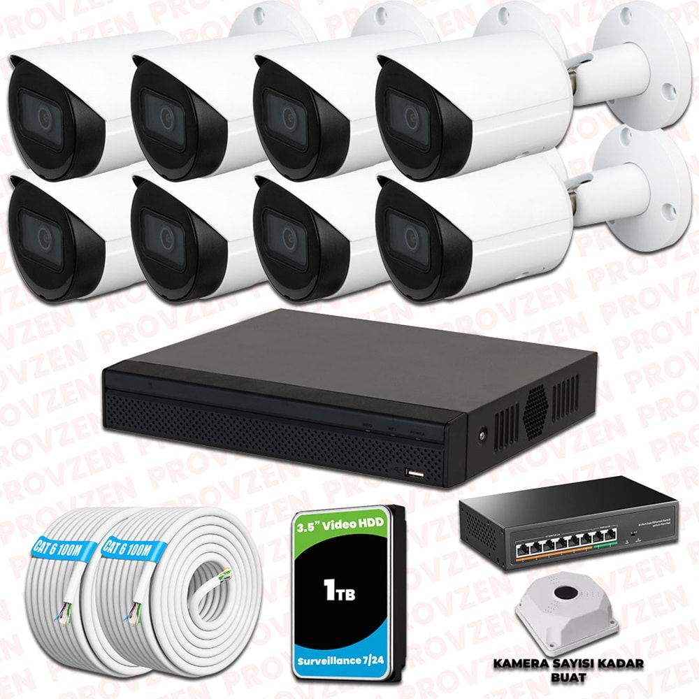 Provzen Dahua 8 Kameralı IP 1080P Gece Görüşlü Güvenlik Kamerası