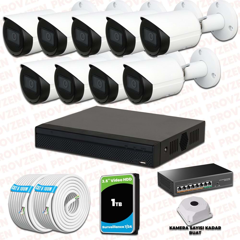 Provzen Dahua 9 Kameralı IP 1080P Gece Görüşlü Güvenlik Kamerası