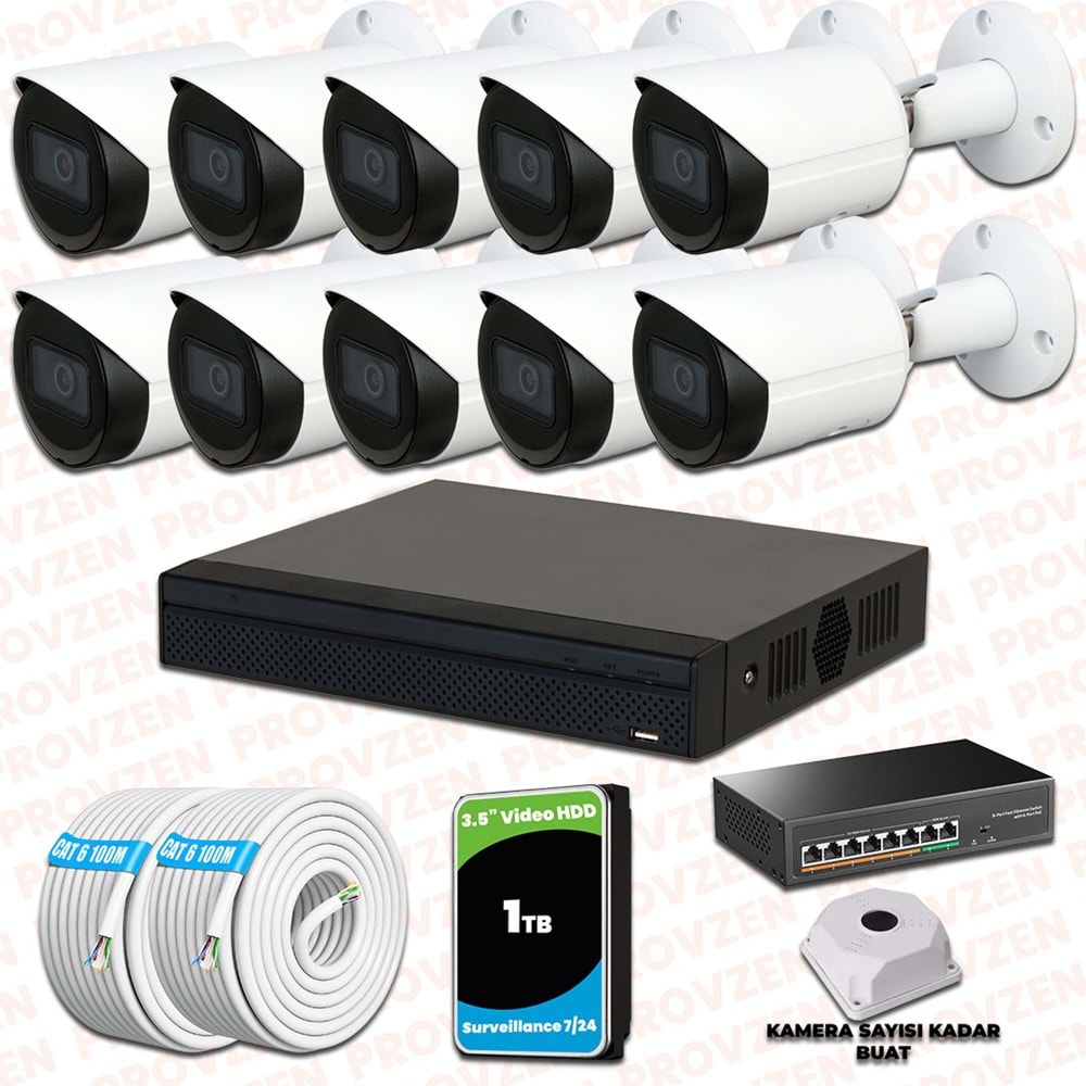 Provzen Dahua 10 Kameralı IP 1080P Gece Görüşlü Güvenlik Kamerası