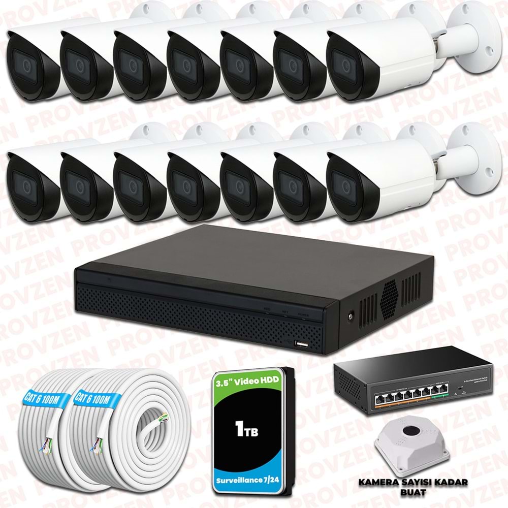 Provzen Dahua 14 Kameralı IP 1080P Gece Görüşlü Güvenlik Kamerası