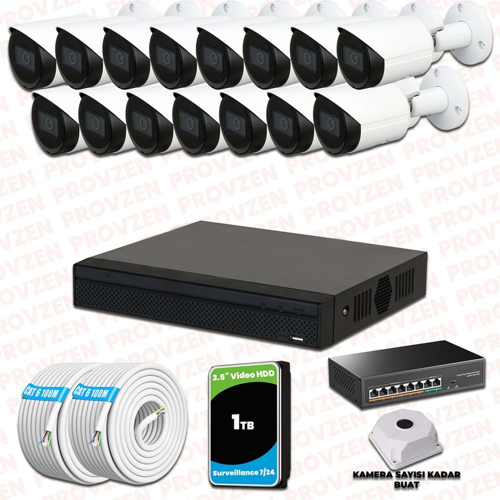 Provzen Dahua 15 Kameralı IP 1080P Gece Görüşlü Güvenlik Kamerası