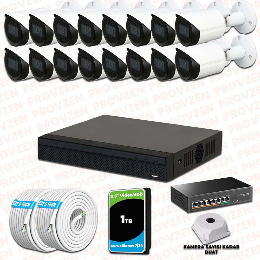 Provzen Dahua 16 Kameralı IP 1080P Gece Görüşlü Güvenlik Kamerası