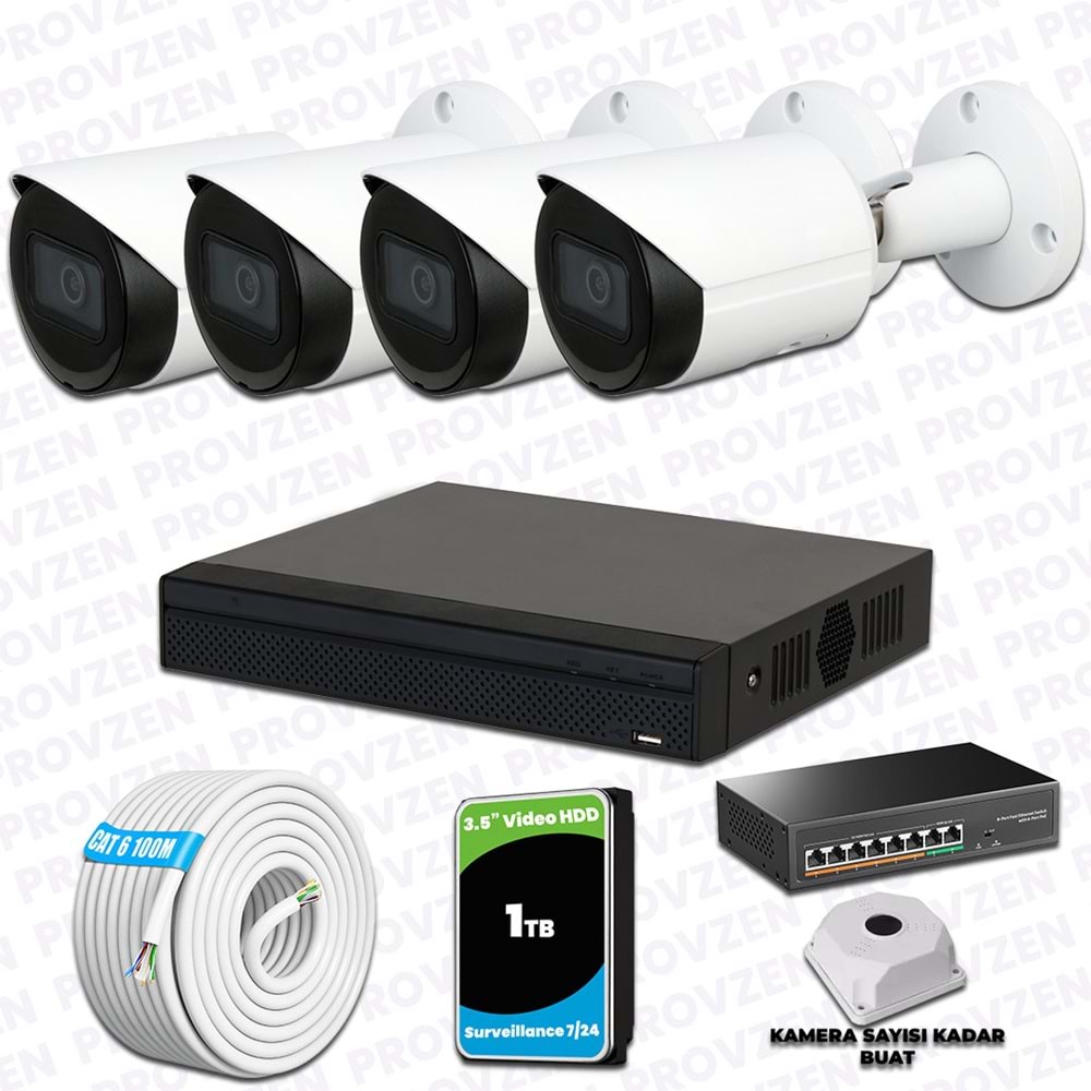 Provzen Dahua 4 IP Kameralı 1440P Gece Görüşlü Güvenlik Kamerası Seti