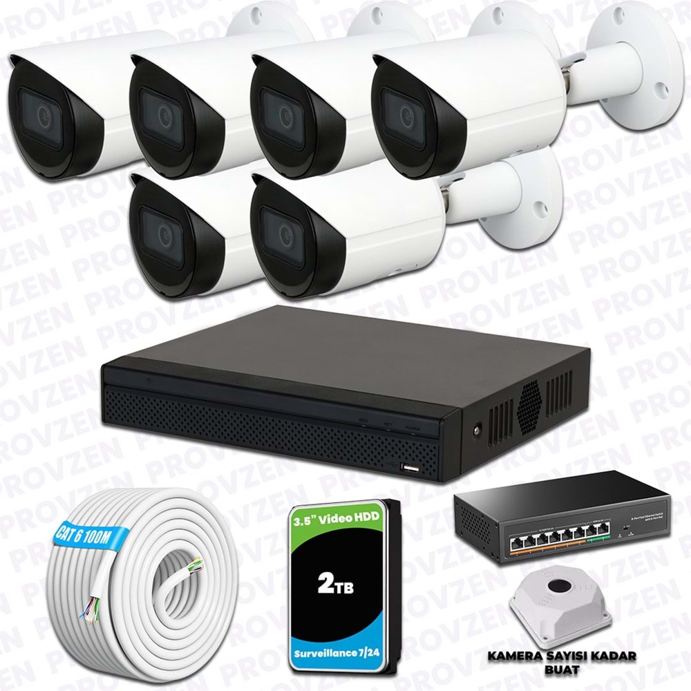 Provzen Dahua 6 IP Kameralı 1440P Gece Görüşlü Güvenlik Kamerası Seti