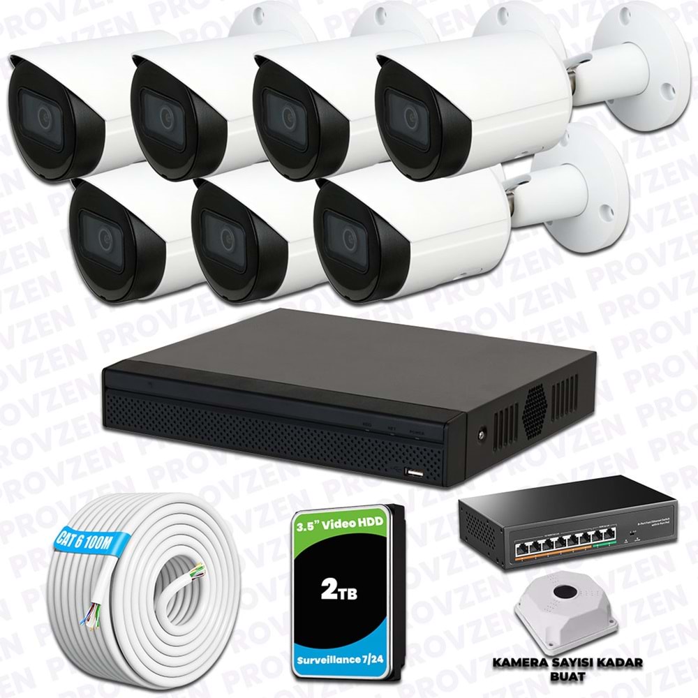 Provzen Dahua 7 IP Kameralı 1440P Gece Görüşlü Güvenlik Kamerası Seti