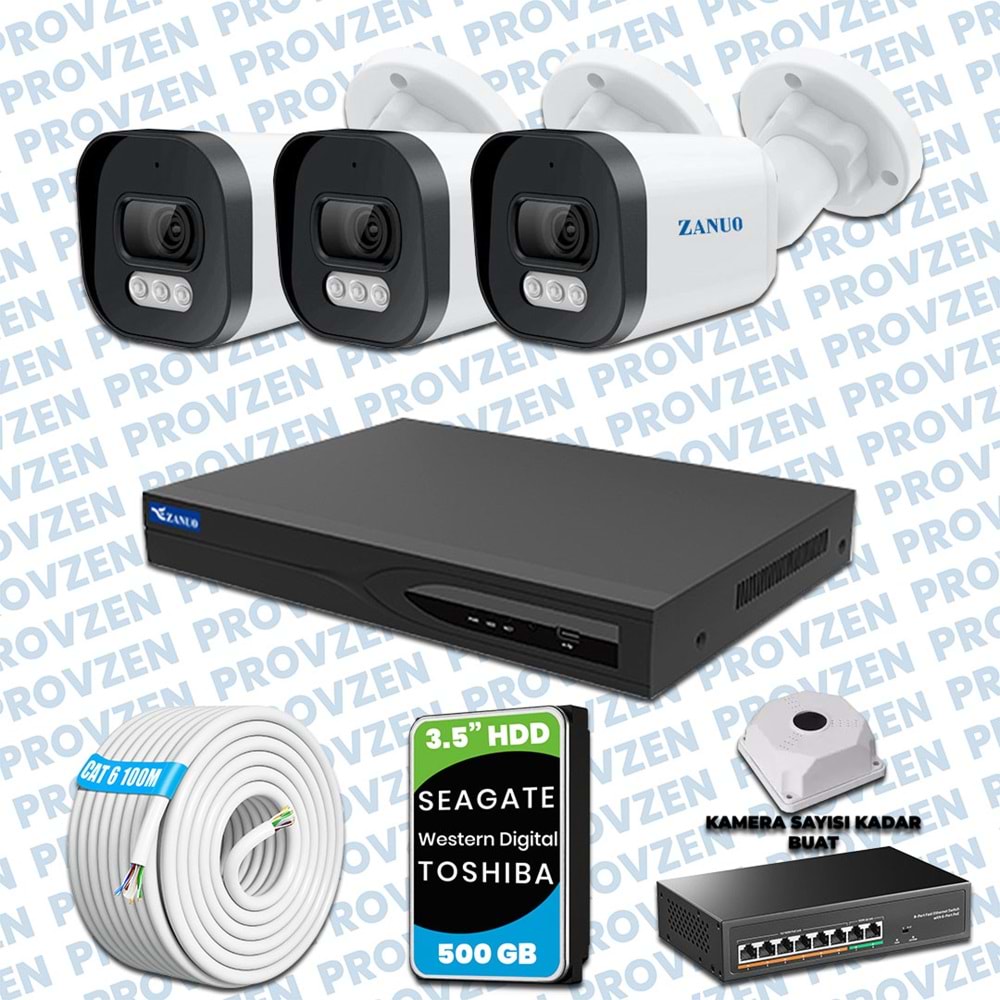Provzen Zanuo 3 Kameralı 1080P Mikrofonlu IP Güvenlik Kamera Seti