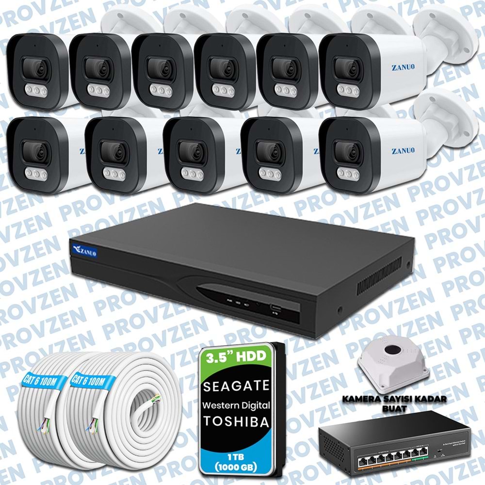 Provzen Zanuo 11 Kameralı 1080P Mikrofonlu IP Güvenlik Kamera Seti