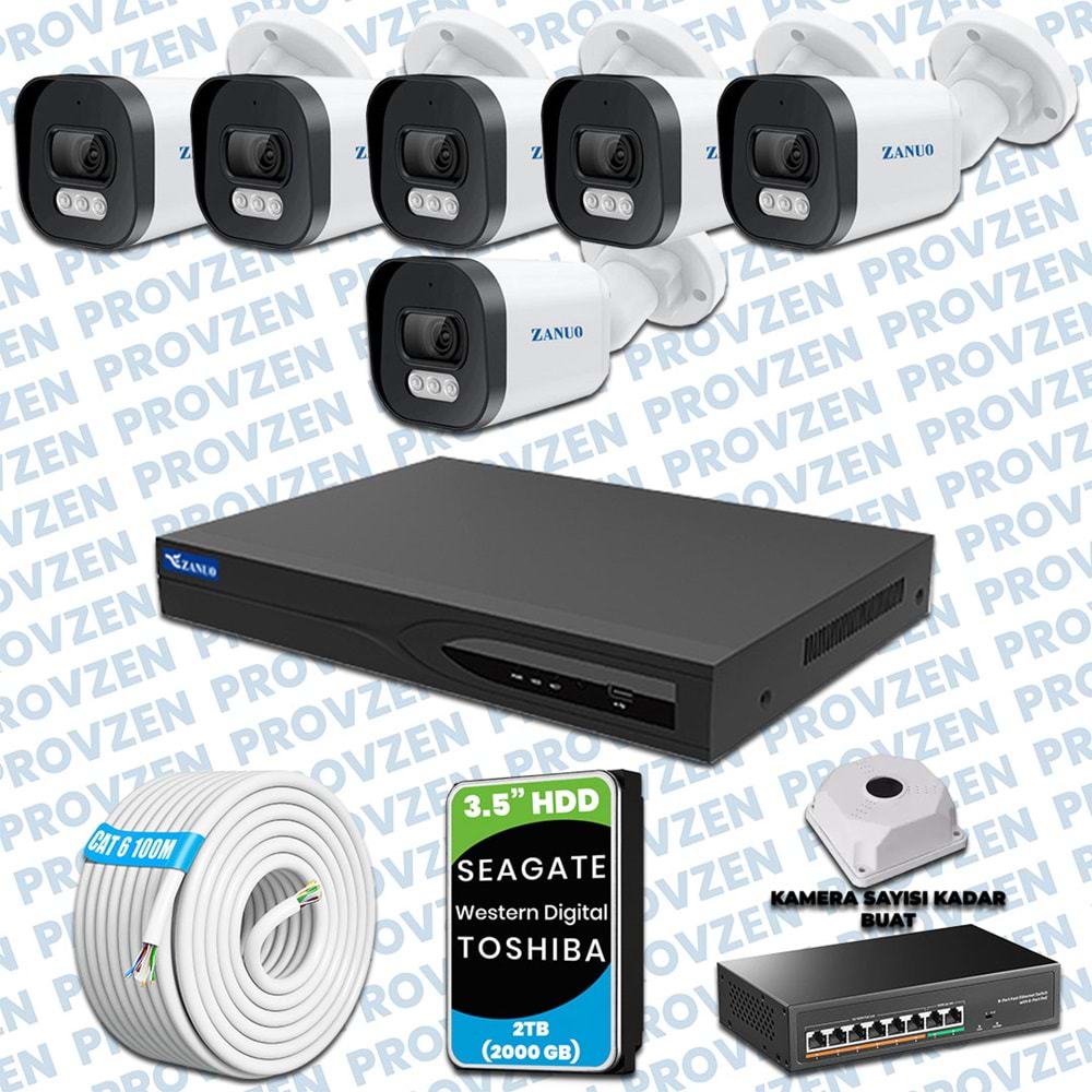 Provzen Zanuo 6 IP Kameralı 1440P Mikrofonlu Güvenlik Kamerası Seti