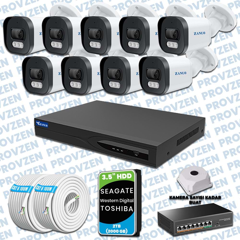 Provzen Zanuo 9 IP Kameralı 1440P Mikrofonlu Güvenlik Kamerası Seti