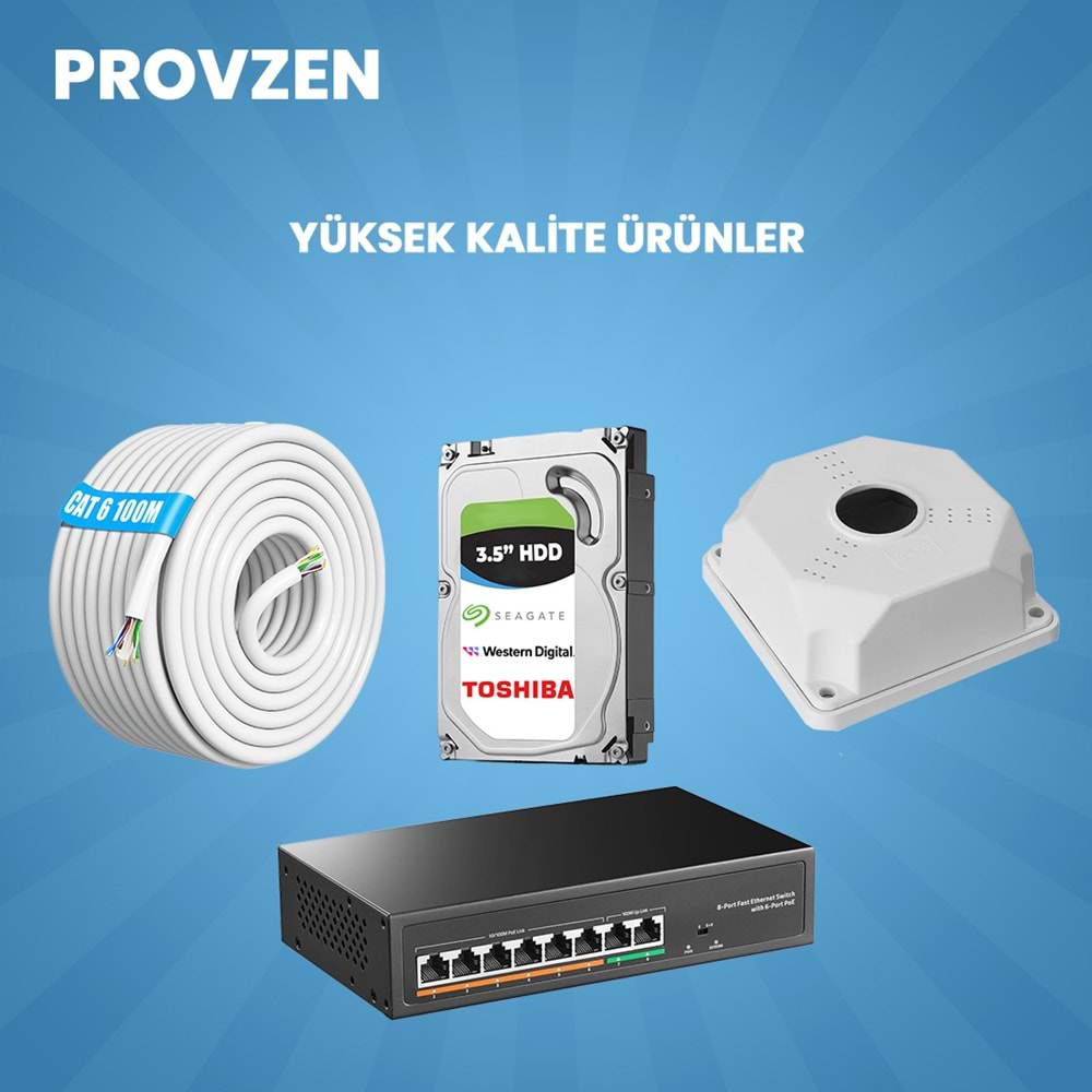 Provzen Zanuo 9 IP Kameralı 1440P Mikrofonlu Güvenlik Kamerası Seti