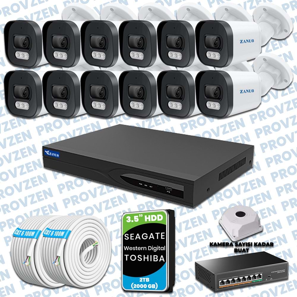Provzen Zanuo 12 IP Kameralı 1440P Mikrofonlu Güvenlik Kamerası Seti