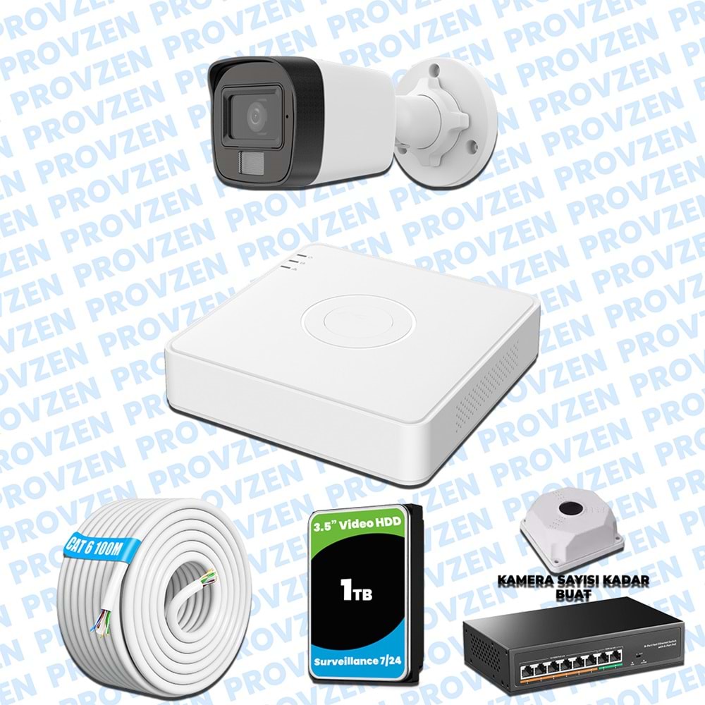 Provzen Hikvision 1’li İP 4MP Güvenlik Kamerası Seti Colorvu Mikrofonlu Olay Anında Bildirim